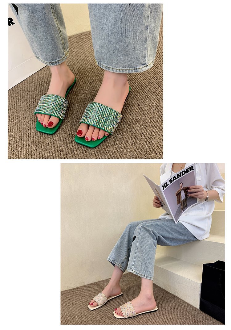 Water Diamond for Women's Outwear 2024 Summer New Fashion, Casual, Comfortable French Small Fragrant Cool Slippers_voghion.com
