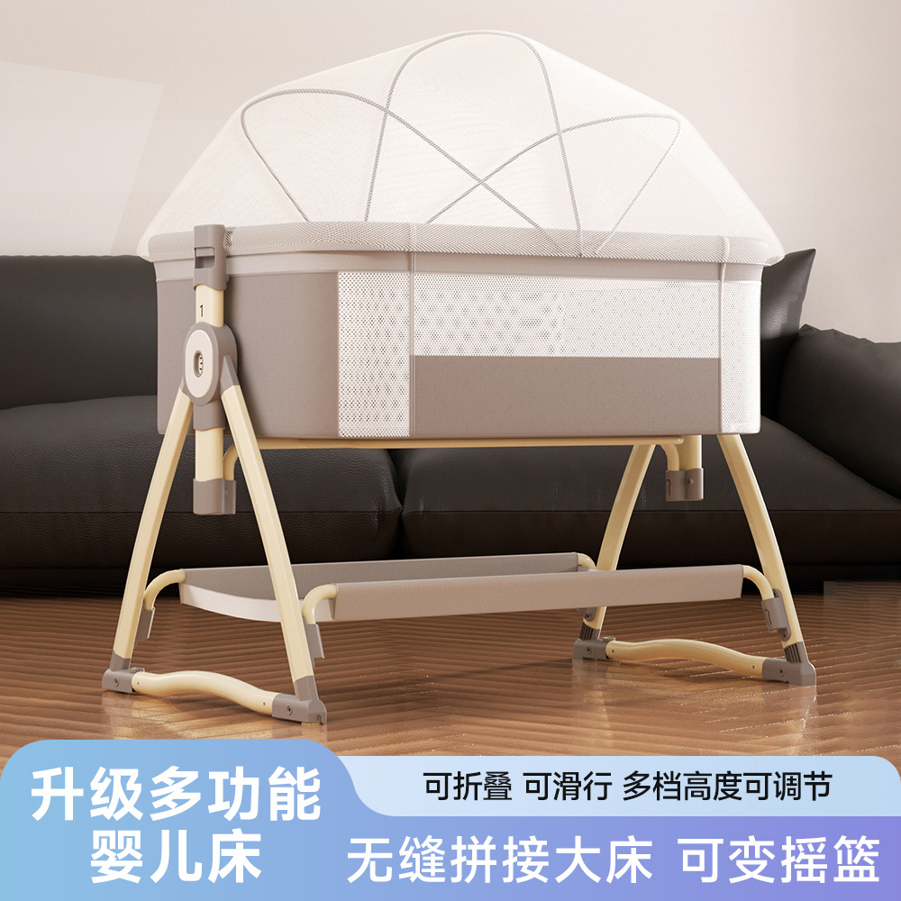 Cama de bebé móvil multifuncional cama de cuna plegable para recién nacidos mesa de pañales portátil empalmado cama grande cama de bebé