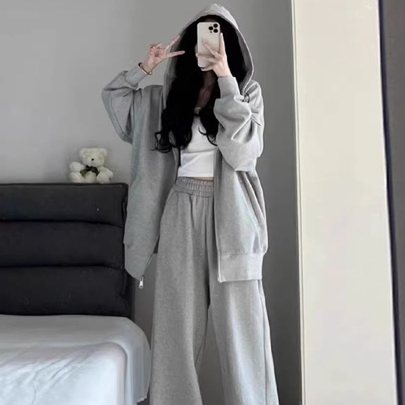 运动套装女春秋ins潮学生韩版宽松显瘦时尚网红慵懒风休闲两件套|undefined