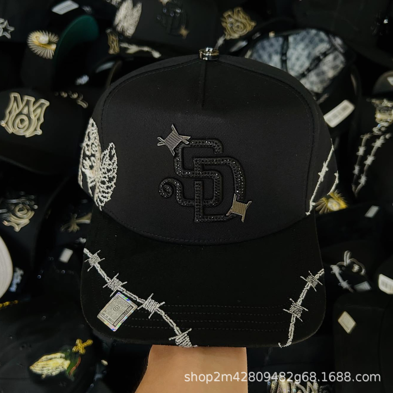Nuevo Meike Duo Dandy bordado ajustable gorra de boca de pato borde curvo gorra de béisbol con diamantes barba tío