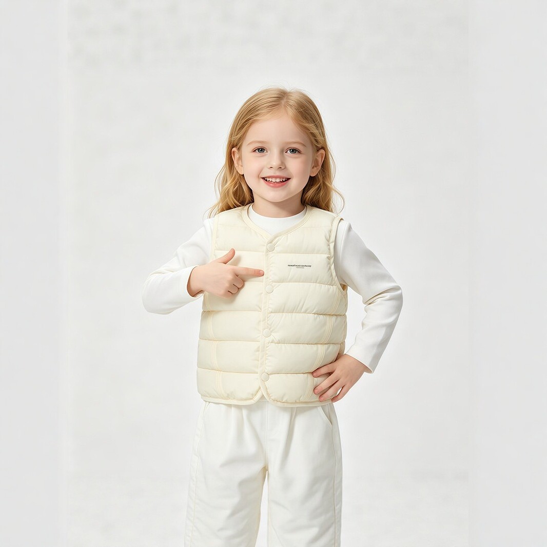 Children's lightweight down vest, spring and autumn style, warm vest for boys and girls, inner layer, outer layer, solid color, simple vest.