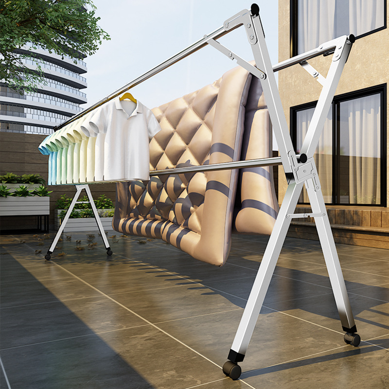 不锈钢晾衣架落地折叠室内室外阳台伸缩凉晒被子x型晾衣杆晒衣架|ms