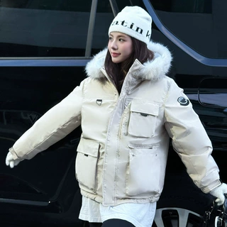 2025新款工装棉服女加厚保暖学院风大毛领派克服宽松棉袄冬季外套