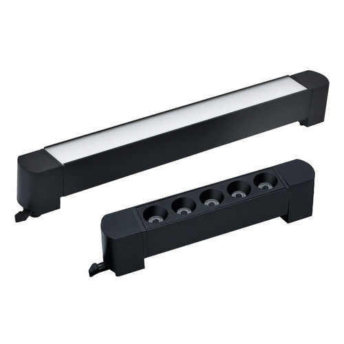 Track bar spotlights, live line spotlights, focus fill grid lights, commercial clothing store diffused track lights