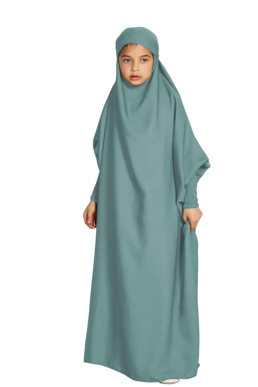 Abaya longa com capuz para mulher e criança moda modesta_voghion.com