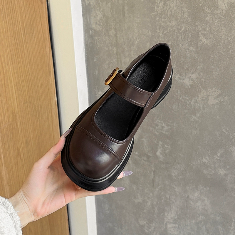 Кожаные маленькие кожаные туфли Мэри Джейн женские 2025 осень новые дикие jk туфли на толстом каблуке французские туфли на высоком каблуке