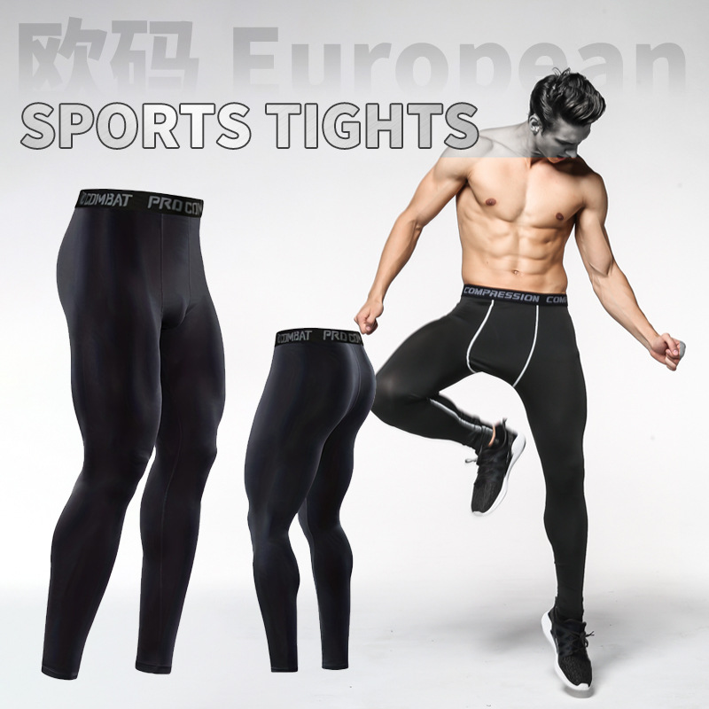 AliExpress Pantalones de compresión PRO europeos y americanos Ropa ajustada de secado rápido Ropa de entrenamiento Ropa de fitness Pantalones de manga larga y corta Baloncesto Hombres