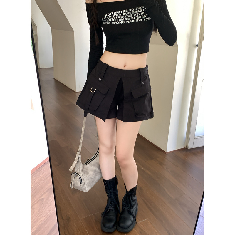 Hot Girl Retro Workwear Design Patchwork Large Pocket Shorts for Women, Unique and Beautiful Summer Fake Two-Piece Slimming A-Line Skirt Pants Hot Girl Retro Workwear Design Patchwork Large Pocket Shorts for Women, Unique and Beautiful Summer Fake Two-Piece Slimming A-Line Skirt Pants