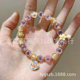 景区同款新款半糖糖心玛瑙金箔琉璃款好事生花手链手串女款批发