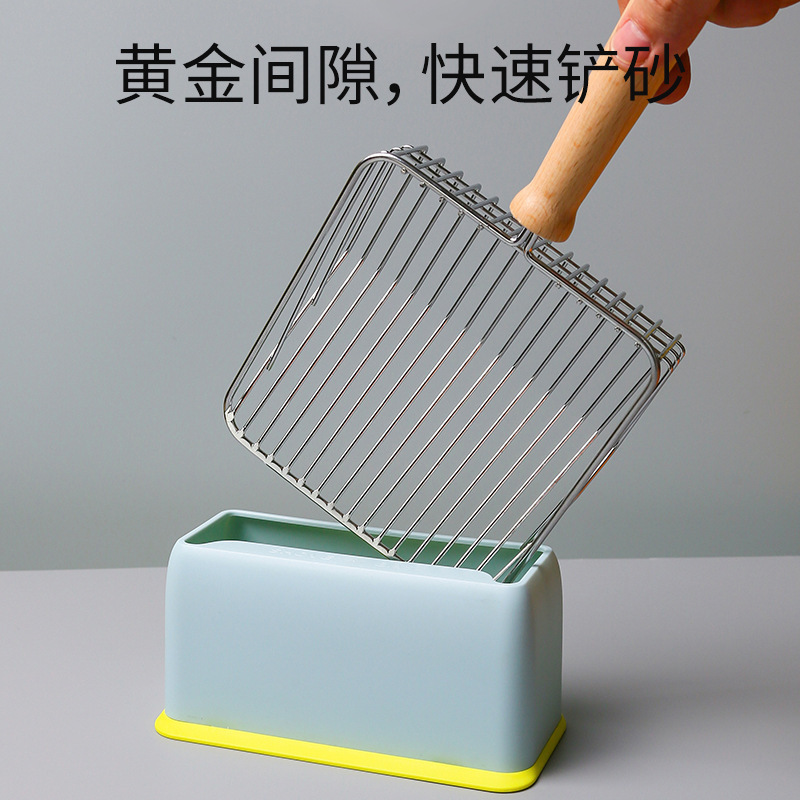 Caja de almacenamiento de pala de arena para gatos de metal, pala de gato, mierda, pala de mierda para gatos, agujeros pequeños, accesorios de base de suministros para gatos grandes