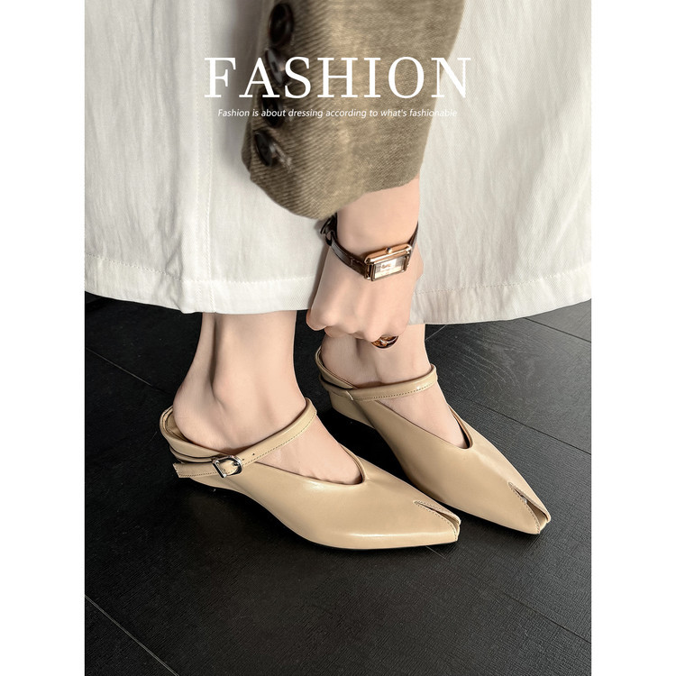 Sandal nữ hở mũi gót nêm cao da bò tăng chiều cao quai ngang — màu đen, màu trắng, màu mơ chi tiết 53