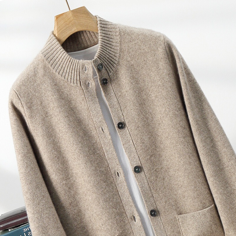 Cashmere Thickened Half-high Collar Cashmere Cardigan Men's Business Casual Knitted Cardigan Autumn Winter Jacket for Young and Middle-aged