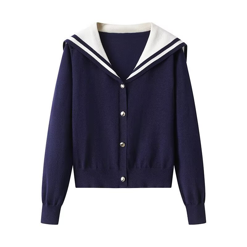 Taop&Za Women's Clothing 2026 Summer New Style French Navy Collar Fresh and Sweet Navy Blue Knitted Cardigan 67102
