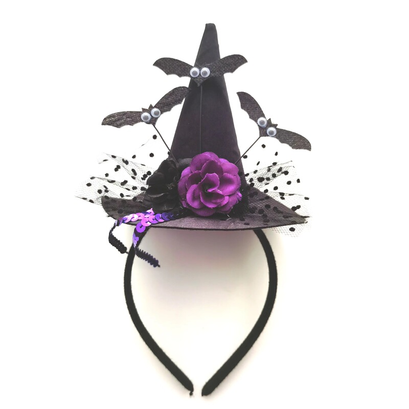 新しいハロウィーンの髪のフープの祝日のパーティーのショーの道具の帽子の髪飾りのネットのスカルの花の魔女の帽子|undefined