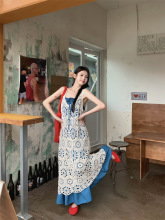 度假风长款镂空钩花蕾丝罩衫吊带连衣裙女2025夏季新款时尚两件套