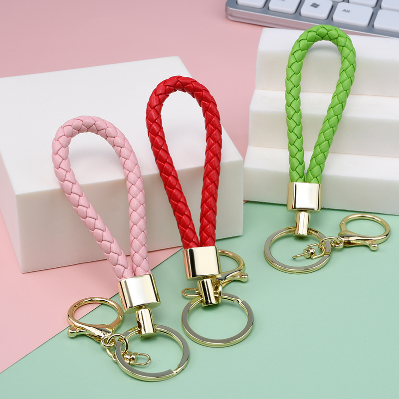 小清新冰激淋色编织绳钥匙扣 树脂公仔配饰皮革汽车挂件女钥厂家