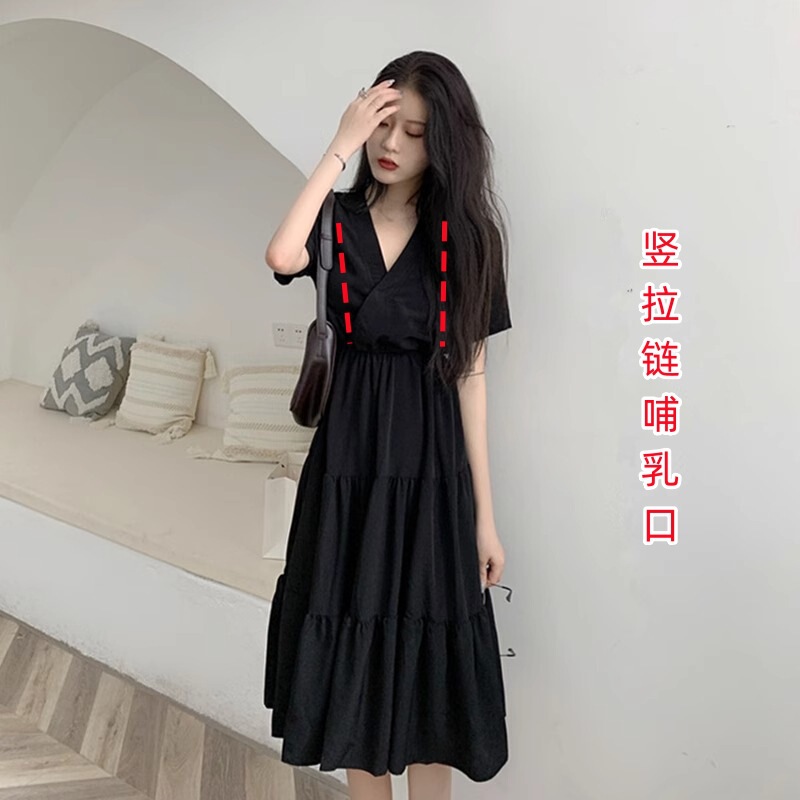 Summer Nursing Clothes for Hot Moms to Wear When Going Out, Postpartum Nursing Clothes, French V-Neck Hepburn Style Nursing Dress Summer Nursing Clothes for Hot Moms to Wear When Going Out, Postpartum Nursing Clothes, French V-Neck Hepburn Style Nursing Dress