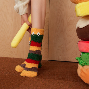 Autumn and Winter Coral Velvet Floor Socks Thickeneded Warm Stereo Mid-Calf Socks Towel Women's Snow Floor Socks for Home