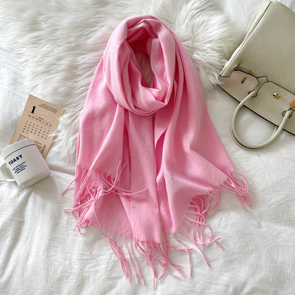 Solid Color Cashmere Scarf For Women In Winter, New European And American Camel Beige Warm Scarf, Long Shawl_voghion.com
