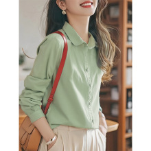 2025春季新款百搭娃娃领纯棉白衬衫女长袖学生基础款打底衬衣上衣