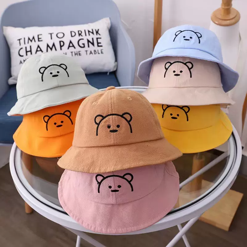 新款韩国儿童渔夫帽春夏婴儿宝宝帽子纯棉卡通可爱刺绣盆帽小孩