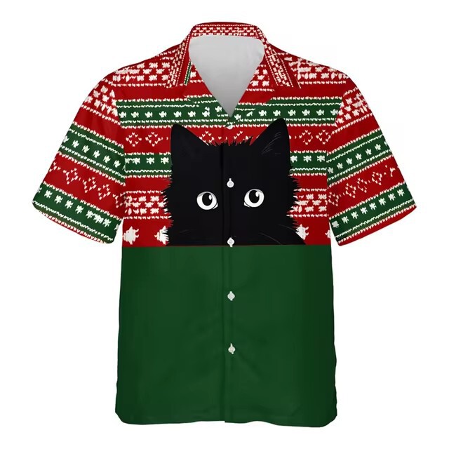 Cute Reindeer Santa Claus Hawaiian Shirt Christmas 3D Digital Printing Aloha Shirt Casual Cross-border