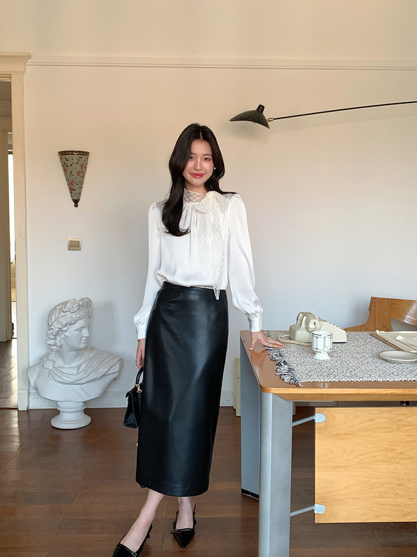 起范 秋季新款宽松时尚高级感衬衣气质减龄蕾丝系带衬衫女装86091|undefined