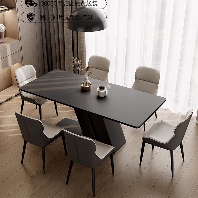 Enno Pure Black Granite Dining Table and Chair Set Modern Minimalist Small Household Kitchen Island and Square Dining Table