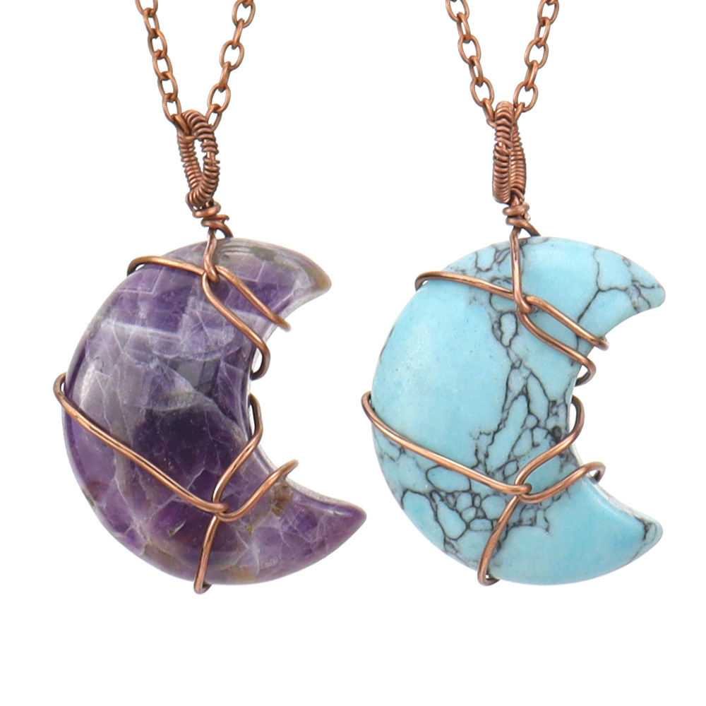 Handmade Design Ethnic Style Moon Natural Stone Handmade Pendant Necklace 1 Piece