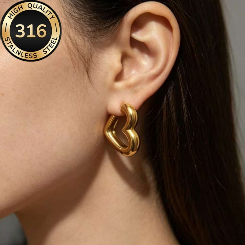 Cross-Border High-Quality 316L Stainless Steel Heart-Shaped Ear Cuffs with a High-End, Trendy, Versatile, and Minimalist Style
