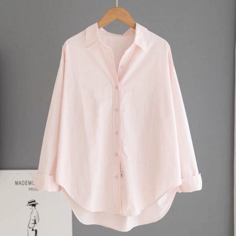 Cherry Blossom Pink Cotton Shirt for Women, High-End, Light Luxury, Age-Reducing, Western-Style Top, Niche Loose Casual Jacket