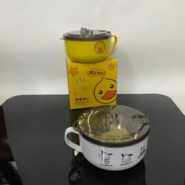 不锈钢帕恰狗泡面碗带盖带餐具学生日系沥水宿舍防烫饭盒方便面碗