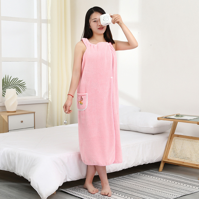 Factory in stock pineapple embroidered bath skirt bathrobe can be worn can be wrapped plus size bath skirt is not easy to shed hair bath towel wholesale