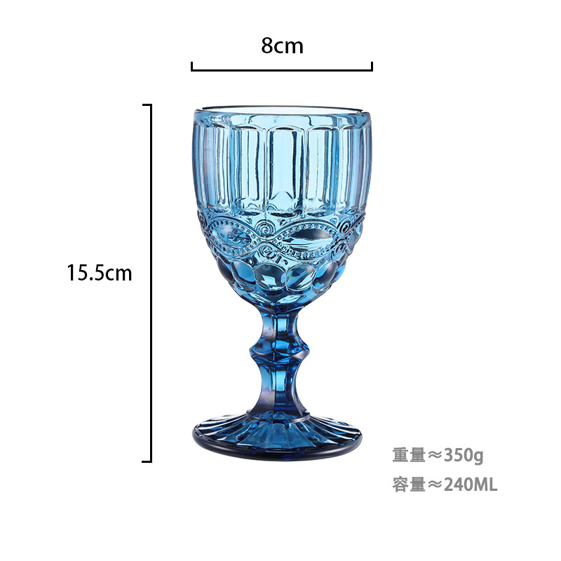 Gran por mayor transfronterizo vasos de vino en relieve europeos tazas de vidrio de colores tazas de bebida de jugo de frutas espesadas tazas de leche de boda tazas de pies altos