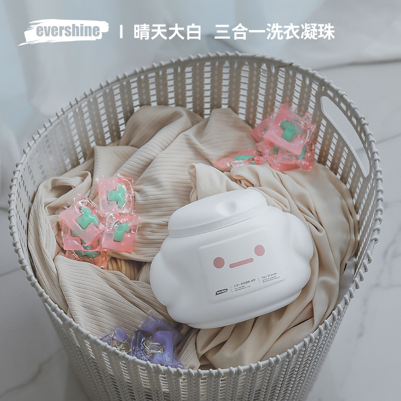 Evershine Sunny White 3-in-1 Laundry Beads, Fragrance Laundry Detergent, Softener, Color Protection, Box of 25