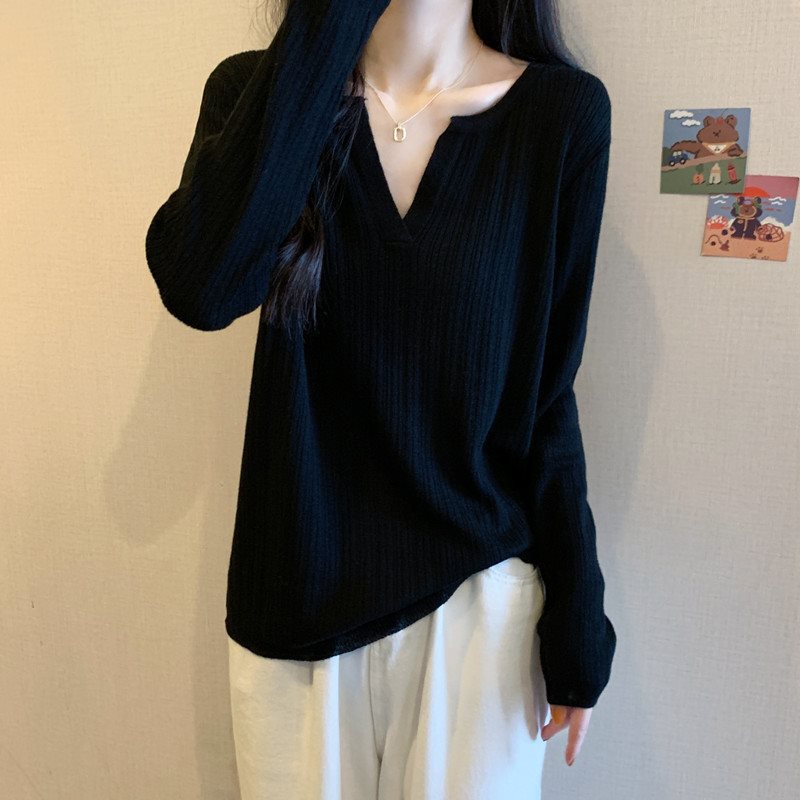 大きいサイズの黒い襟の中に長袖のメリヤスの女性の春秋の爆発的な金は太っていて、腹を隠して肉を隠して上着を打ちます。|undefined