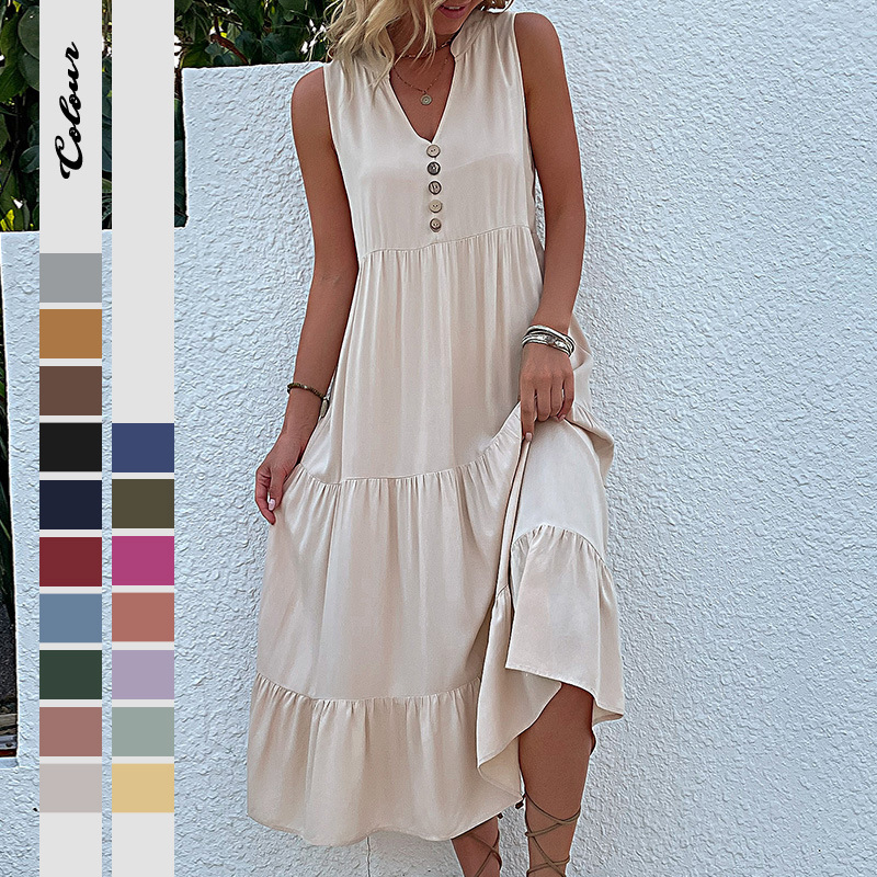 【Bai Fen Zhi Yi】Cross-Border Summer Hot-Selling Items in Europe and America ‌ Tank Top Dress, Sleeveless, Loose, Casual, Solid Color Dress
