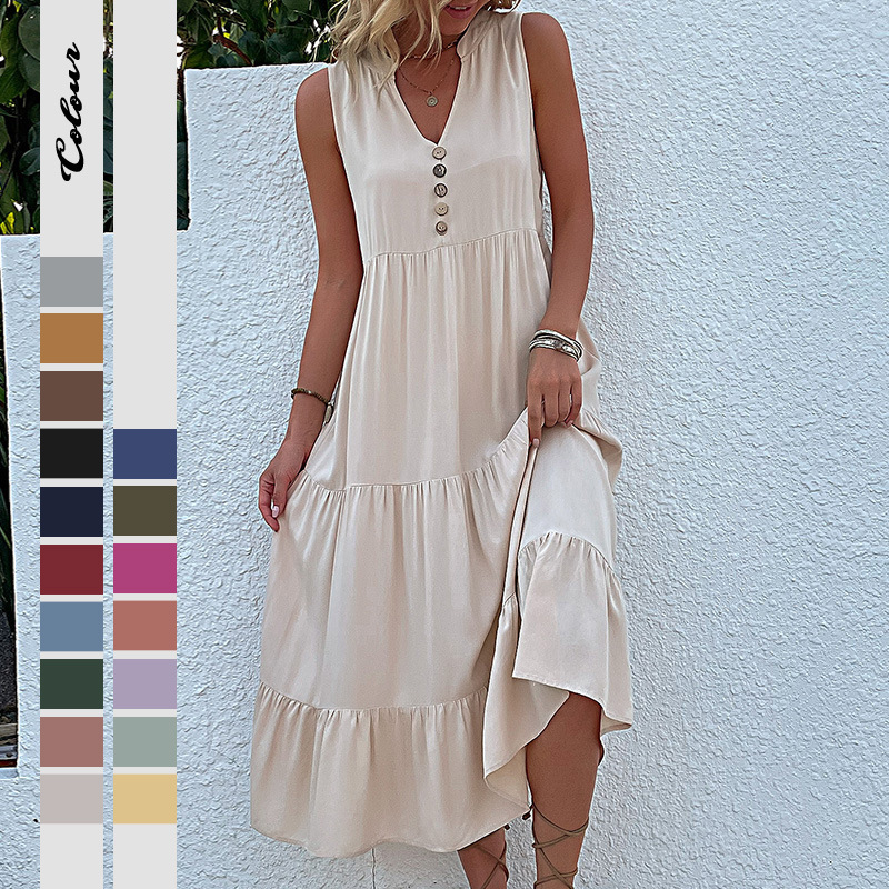 【Bai Fen Zhi Yi】Cross-Border Summer Hot-Selling Items in Europe and America ‌ Tank Top Dress, Sleeveless, Loose, Casual, Solid Color Dress