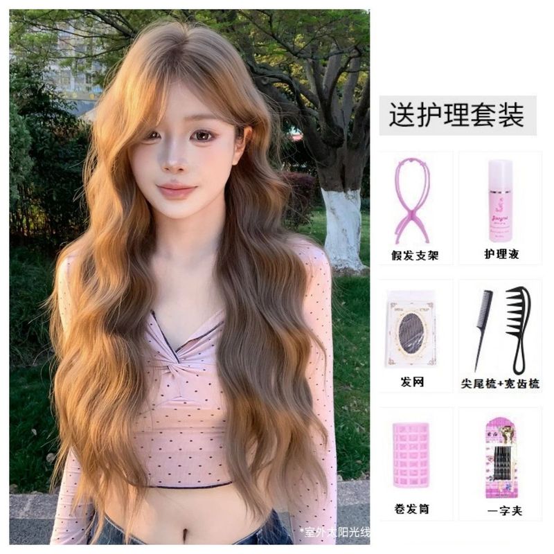 【スイートハートバービー】ウィッグ 女性用 リネンブラウン 前髪付き ロング巻き毛 ロリータ ネットセレブ フルヘッドウィッグ|undefined
