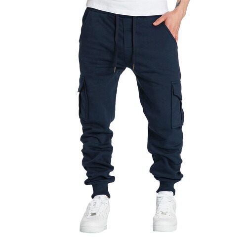 Men's Casual Pants with Multiple Pockets, Large Size, Sporty Style, Men's Fleece Casual Pants for Autumn and Winter