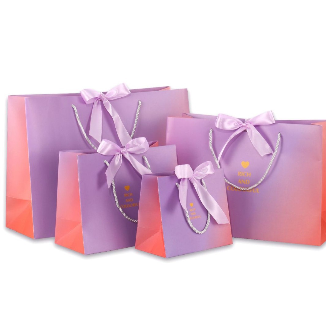 Bolso de empaquetado degradado púrpura bolsa de regalo degradado tienda de ropa bolso bolsa de papel bolsa de regalo con logotipo impreso