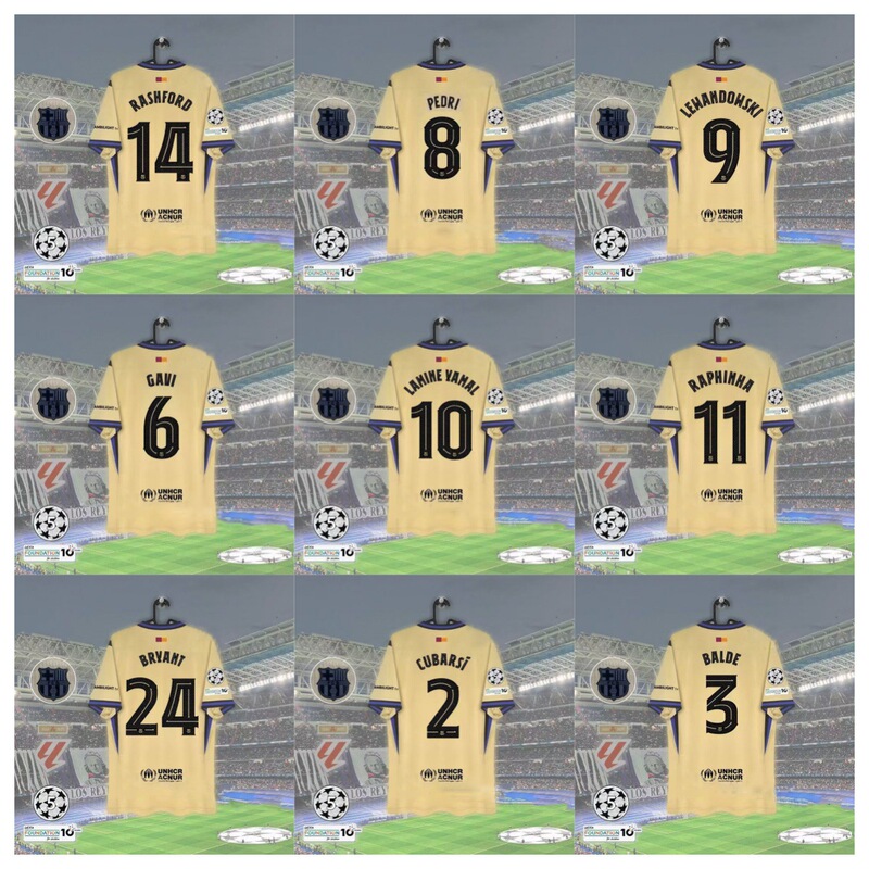 2526 Champions League Barcelona Away Jersey No. 10 Yarmar No. 11 Rafinha Gavi Fan Version Jersey