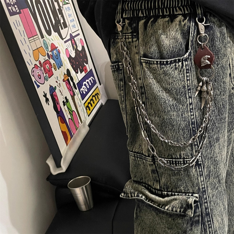 レトロな古いイーグルクロー チェーン メンズ パンツ チェーン レディース ニッチ デザイン ウエスト チェーン ヒップホップ ジーンズ オーバーオール チェーン 新しいスタイル|undefined