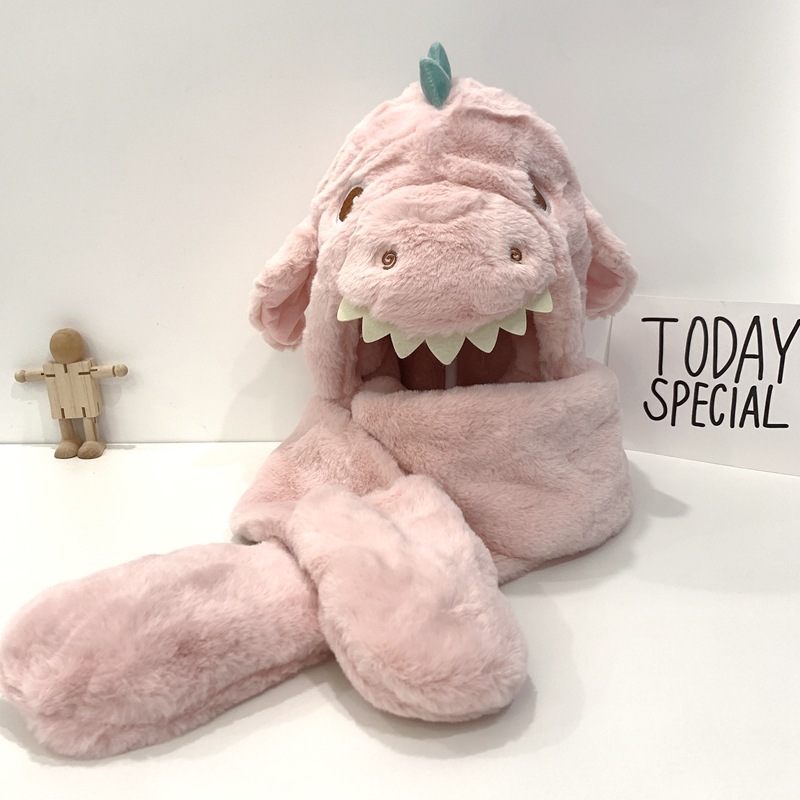 Sombreros infantiles bufandas guantes en invierno lindo dinosaurio para niños y niñas bebés protectores de oídos a prueba de viento con tres piezas engrosadas