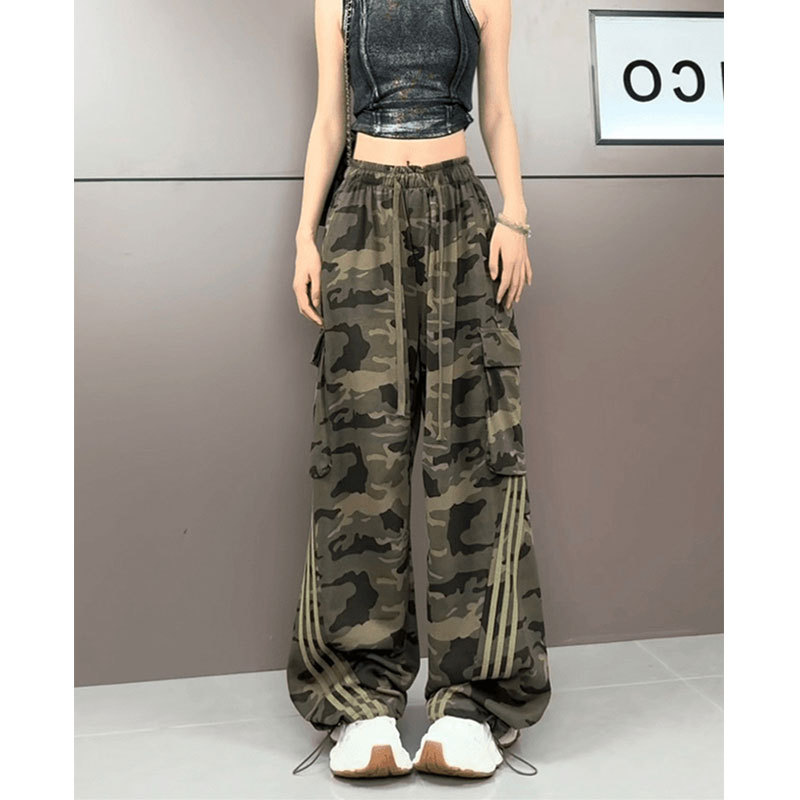 American Style Retro Camouflage Pants Caught Pants Women's Spring and Summer New Spice Girls High Waist Straight Casual Pants Wide Leg Trousers