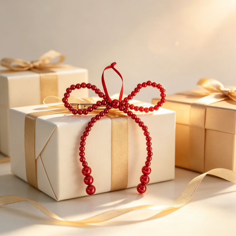 Cross-border pearl cord, handmade pearl bow, wreath, garland, Christmas tree, woven gift box, bag, and gift ornament