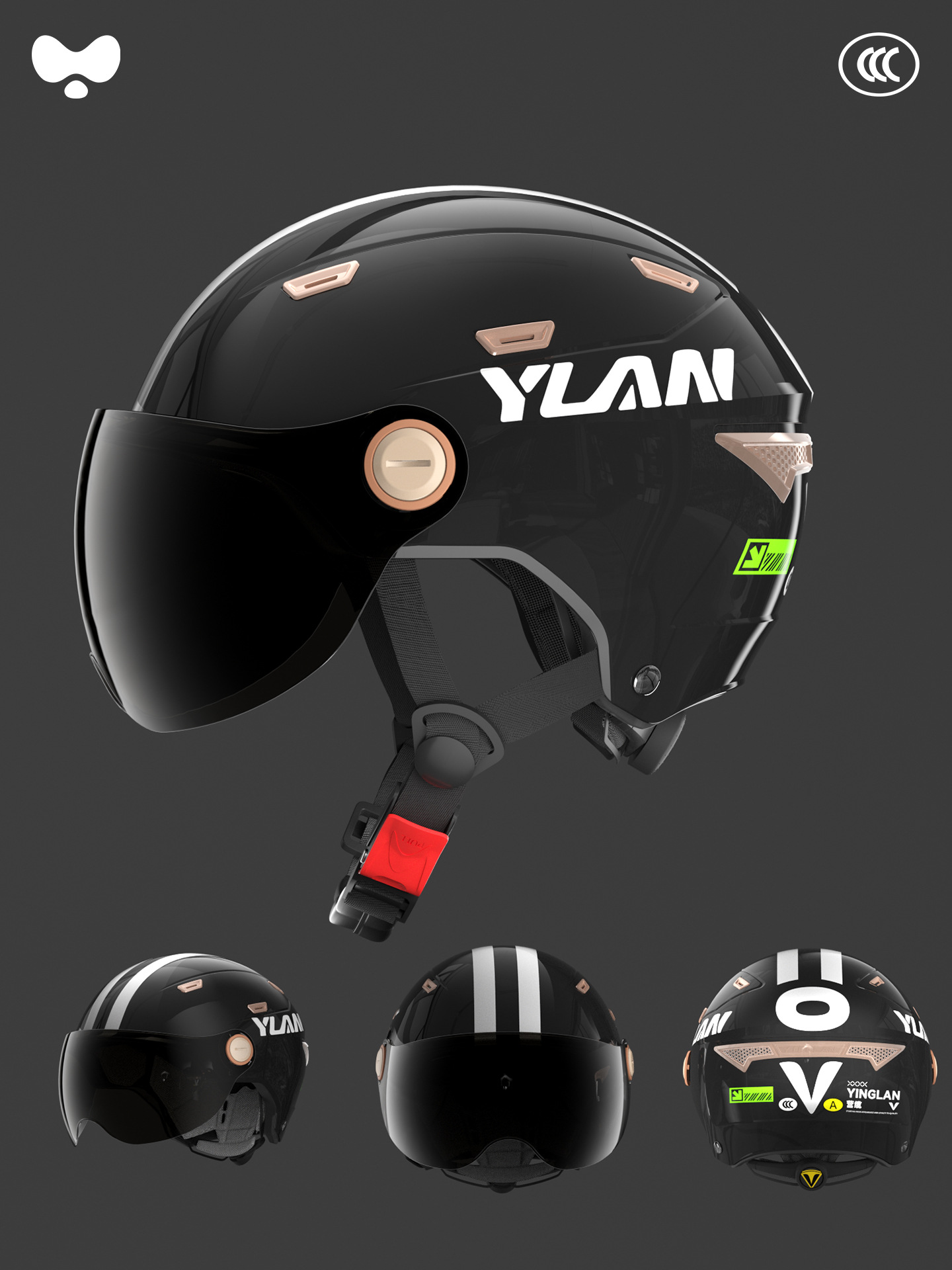 3C Certified – Universal Motosiklet kaskı (dəbilqə) - 3c-obsidian-black-sunscreen-short-visor-a-class-new-national-standard-one-size