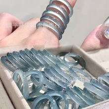 天然老坑A货翡翠蓝水戒指男女款对戒冰种素圈玉石玉指环戒圈