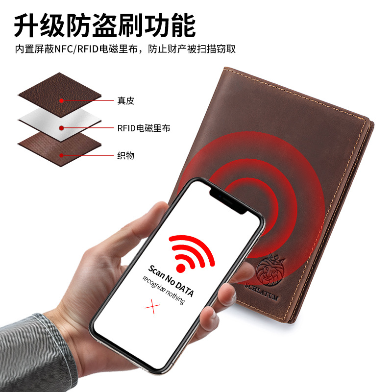 Ví da hộ chiếu nam phong cách cổ điển nhiều ngăn thẻ — Nâu cà phê