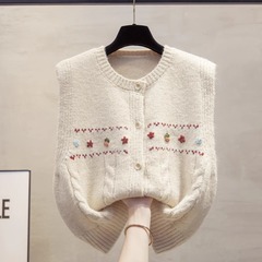 手作りの花のカーディガンの丸首のニットのベストの女性2025春秋の新型のゆったりした馬は外にセーターの肩をはさんでいます。